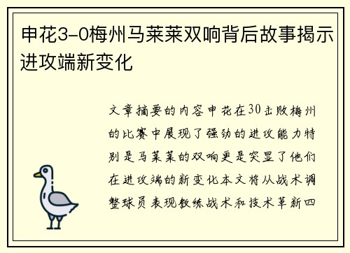 申花3-0梅州马莱莱双响背后故事揭示进攻端新变化